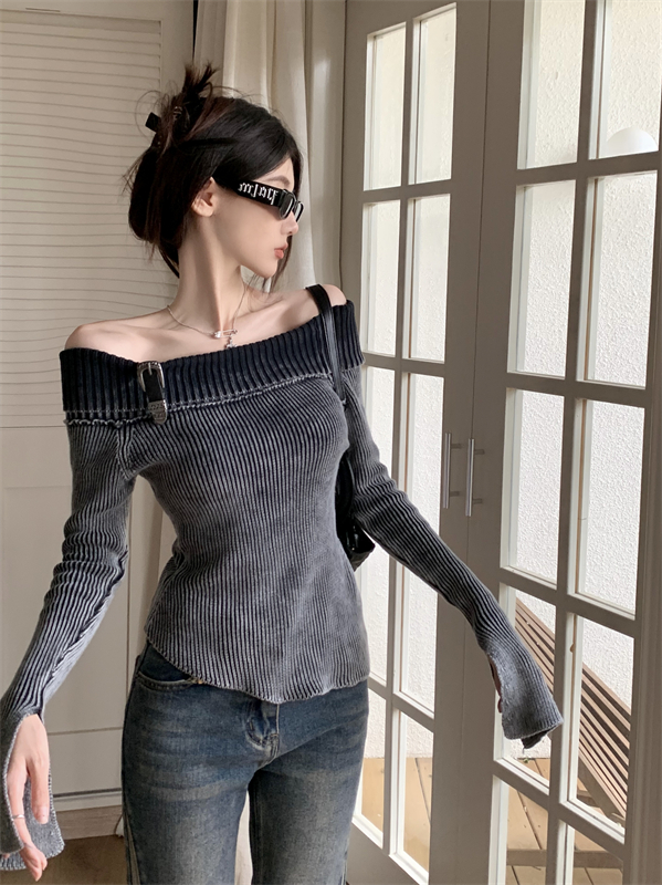 Autumn irregular slim sweater temperament gradient tops