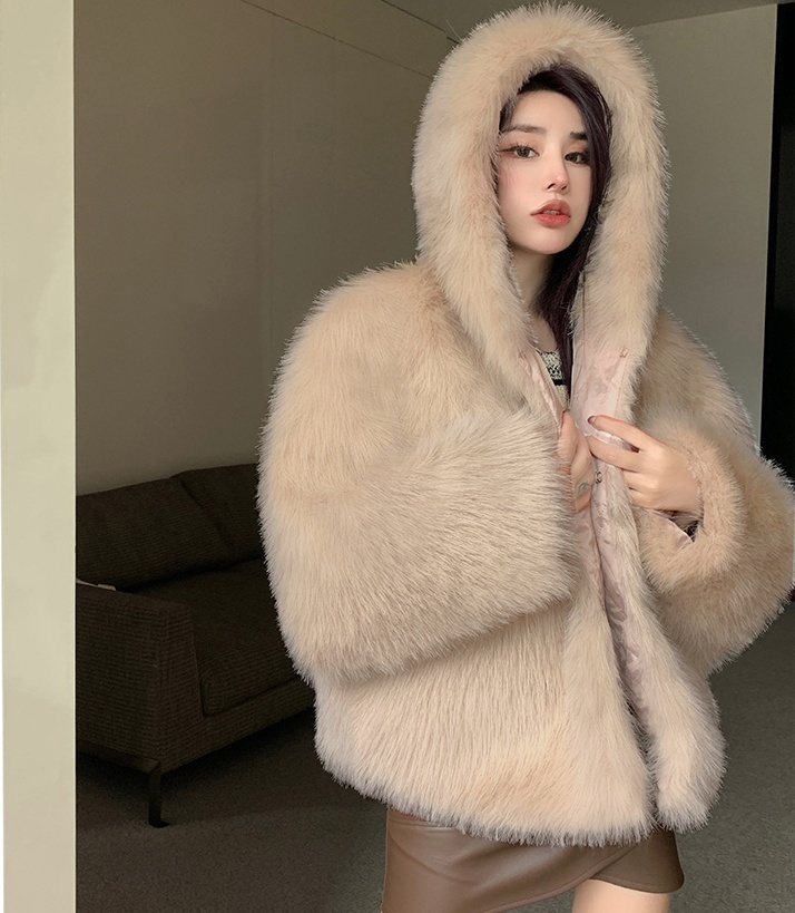 Long imitation of fox fur coat thick overcoat for women