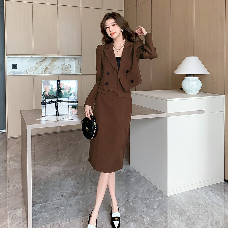Autumn and winter long skirt show young coat a set
