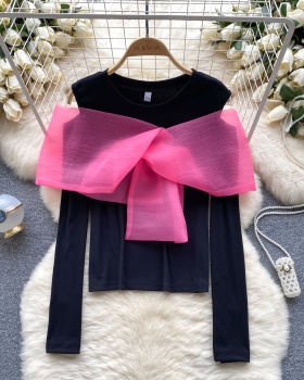 Bottoming strapless long sleeve T-shirt bow niche tops
