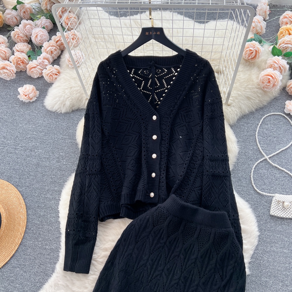 Autumn tops knitted cardigan 2pcs set for women