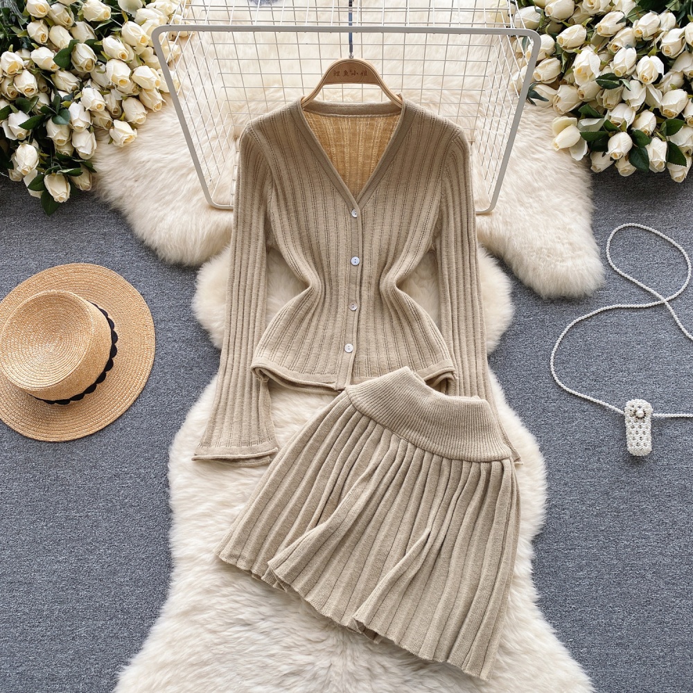 Slim sweater minimalist tops 2pcs set for women