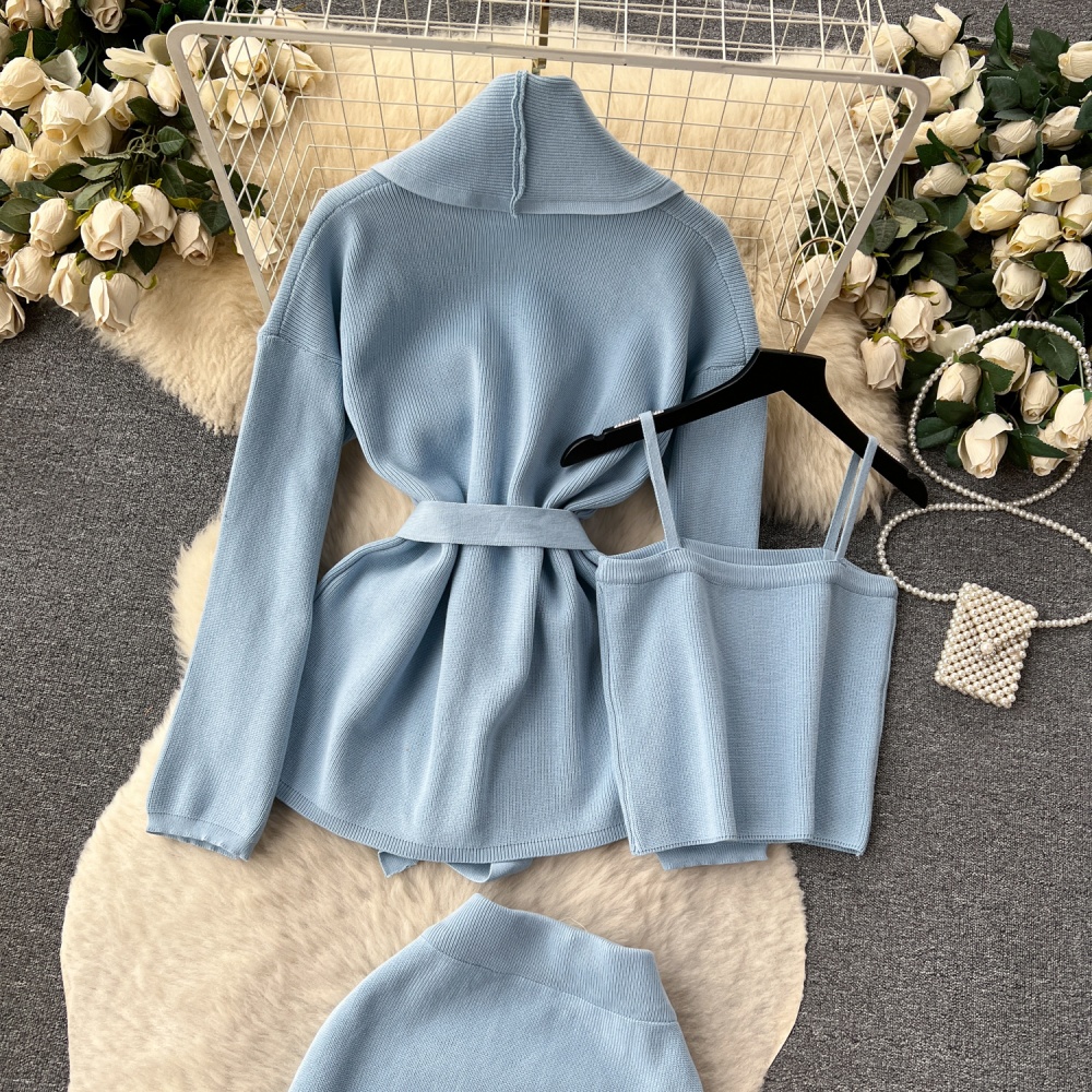 Knitted sling vest autumn cardigan 3pcs set for women