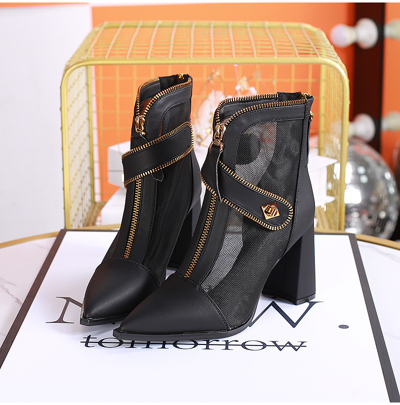 Autumn pointed short boots thick fashion high-heeled shoes