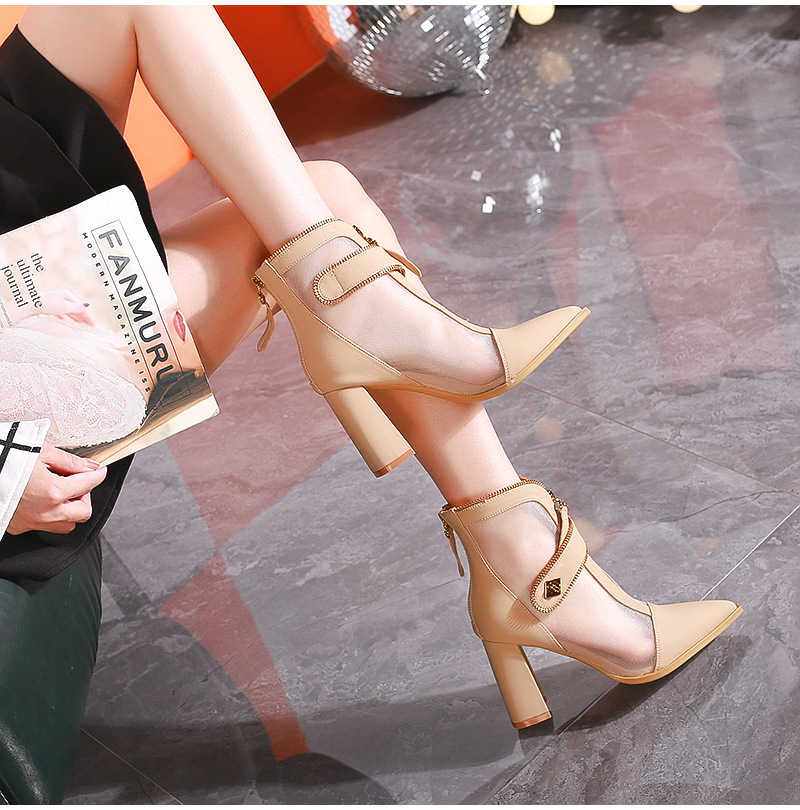 Autumn pointed short boots thick fashion high-heeled shoes