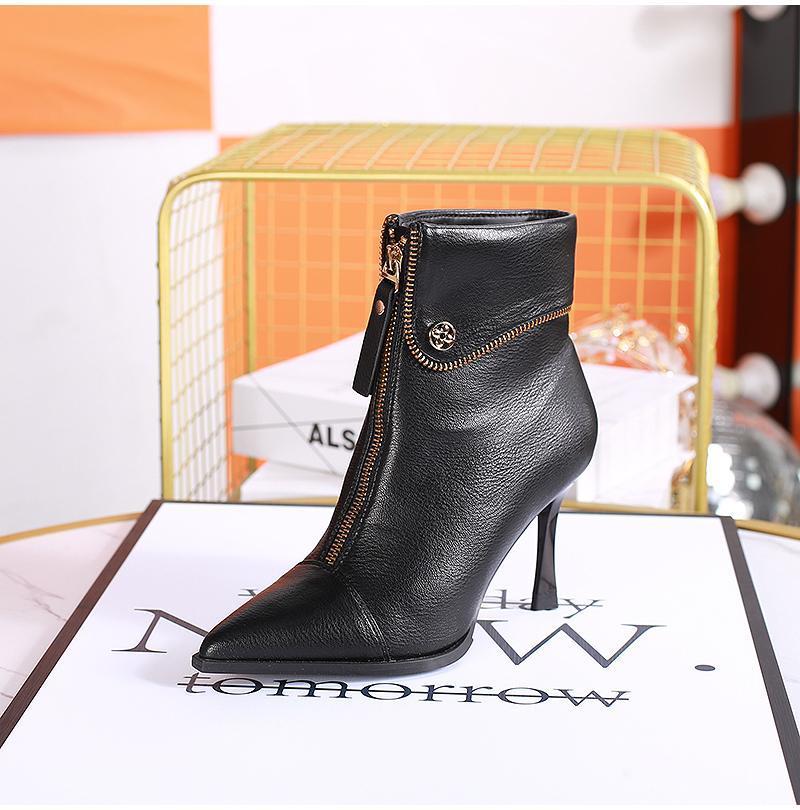 Thick fashion short boots temperament pointed boots