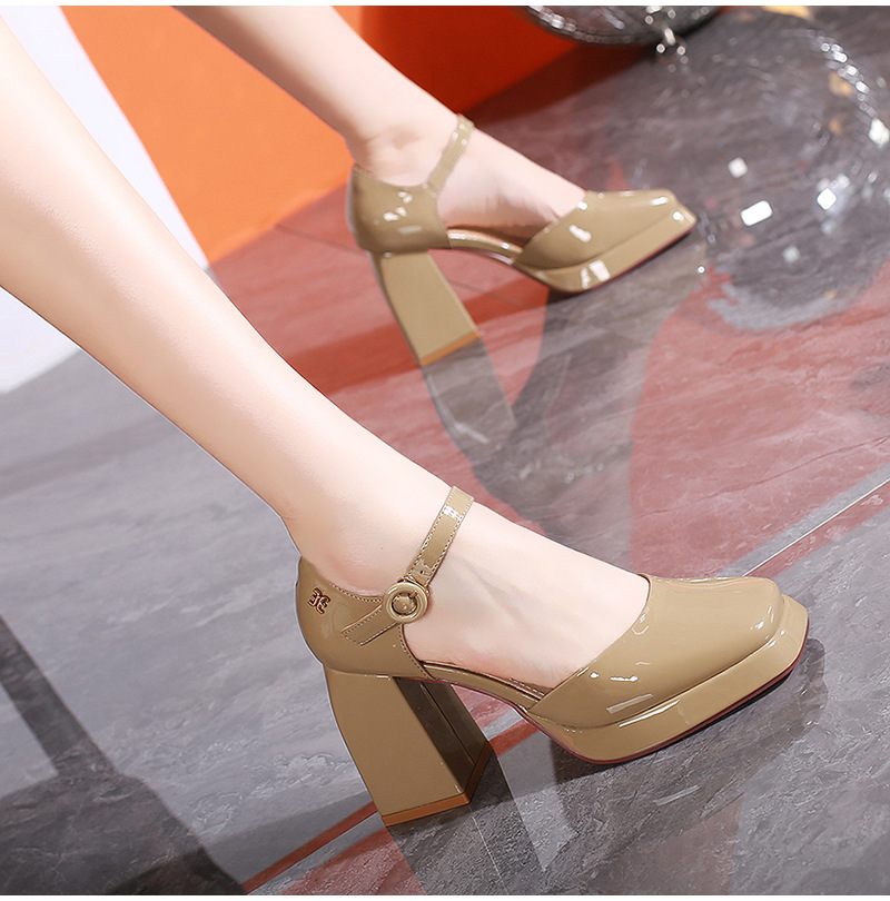 Patent leather platform thick shoes for women