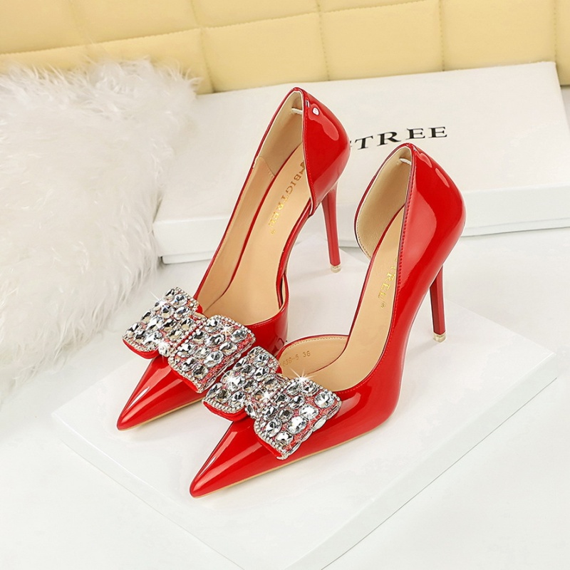Bow rhinestone high-heeled shoes high-heeled low shoes for women