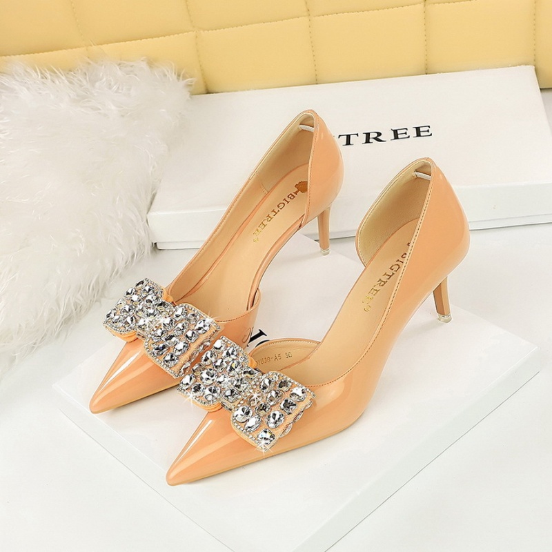 Bow rhinestone high-heeled shoes high-heeled low shoes for women