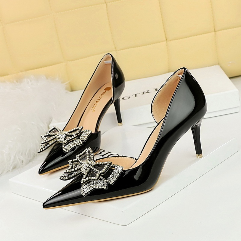 Banquet rhinestone patent leather shoes for women