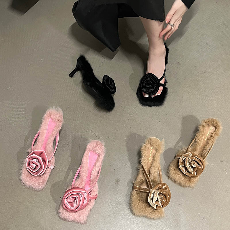 High-heeled autumn shoes open toe slippers for women