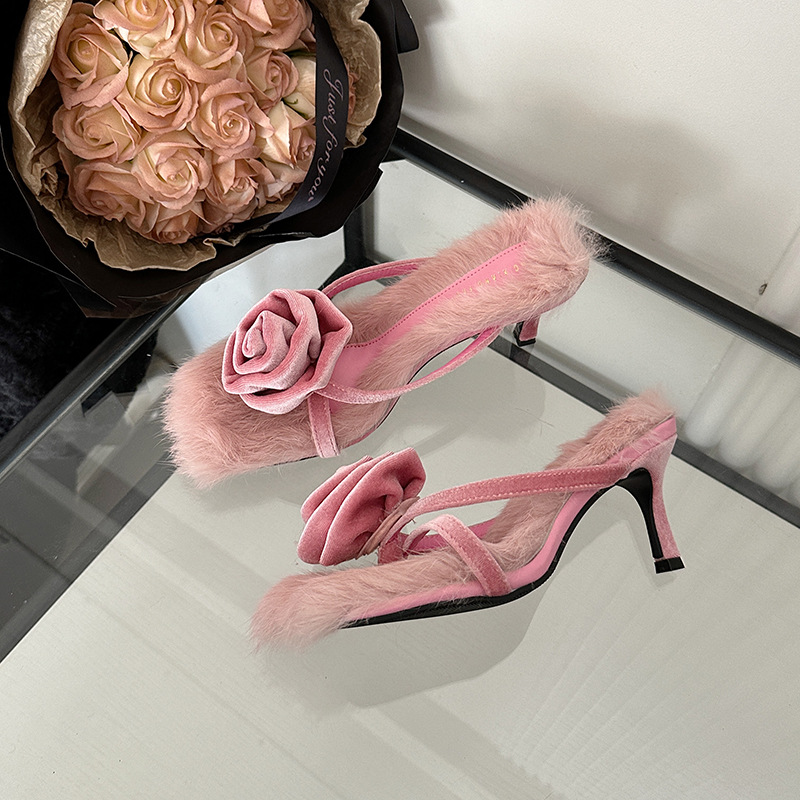 High-heeled autumn shoes open toe slippers for women