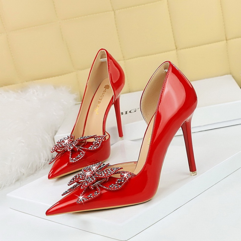 Bow rhinestone banquet high-heeled low shoes for women