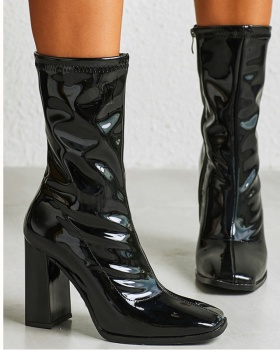 Thick high-heeled martin boots patent leather half Boots