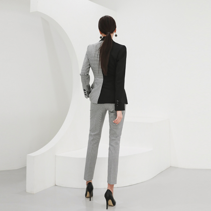 Korean style high waist coat houndstooth business suit 2pcs set