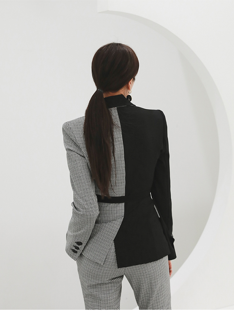 Korean style high waist coat houndstooth business suit 2pcs set