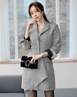Korean style long sleeve coat V-neck dress