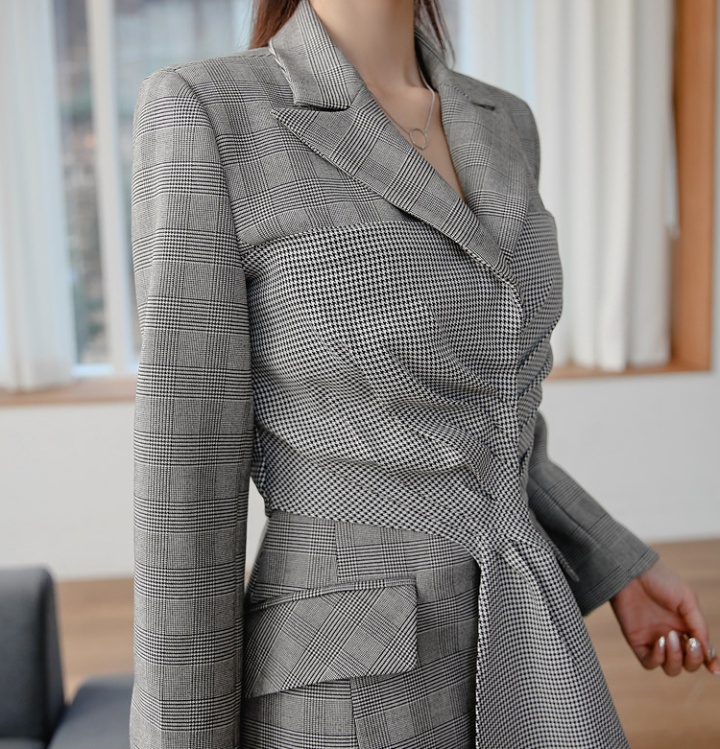 Korean style long sleeve coat V-neck dress