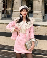 Slim A-line woolen coat Korean style short skirt 2pcs set