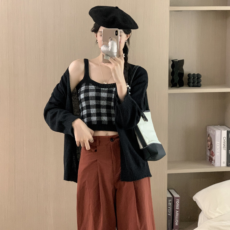 Tender cardigan Korean style coat 2pcs set for women