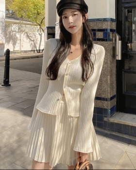 A-line Korean style short skirt round neck skirt a set