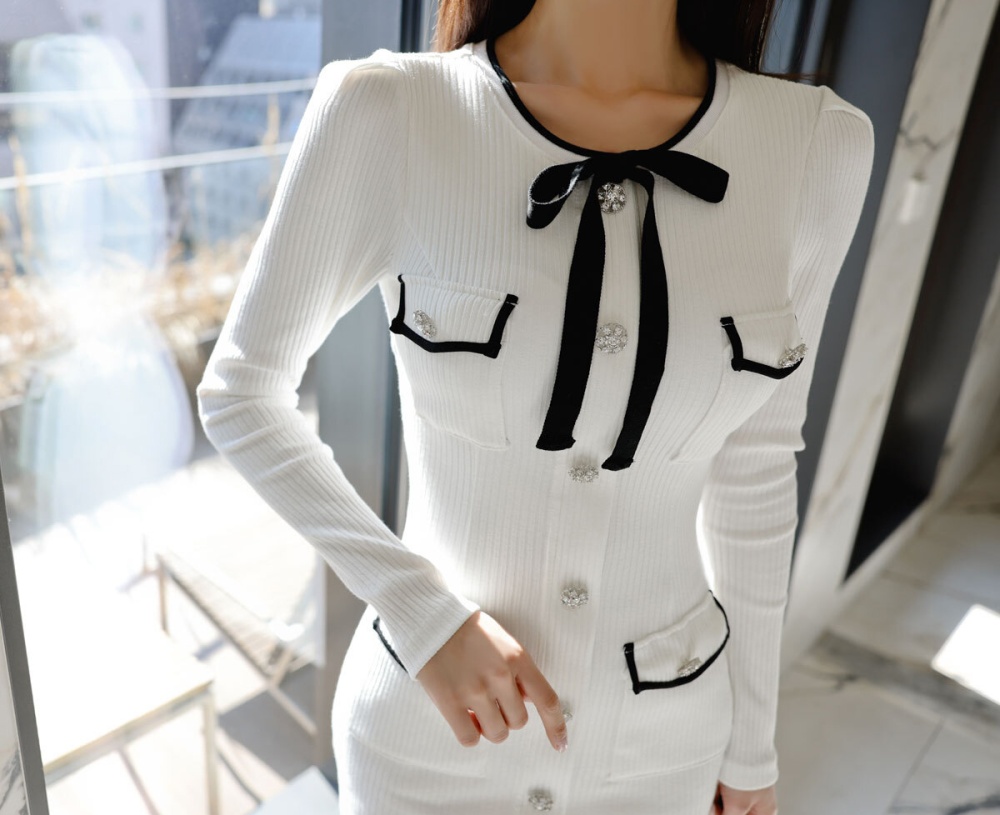 Long sleeve Korean style T-back knitted round neck dress