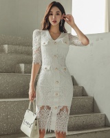 Temperament hollow fashion V-neck Korean style dress