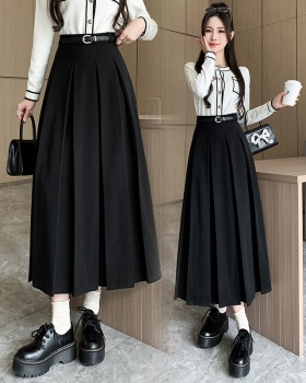 Pleated A-line winter high waist woolen skirt for women