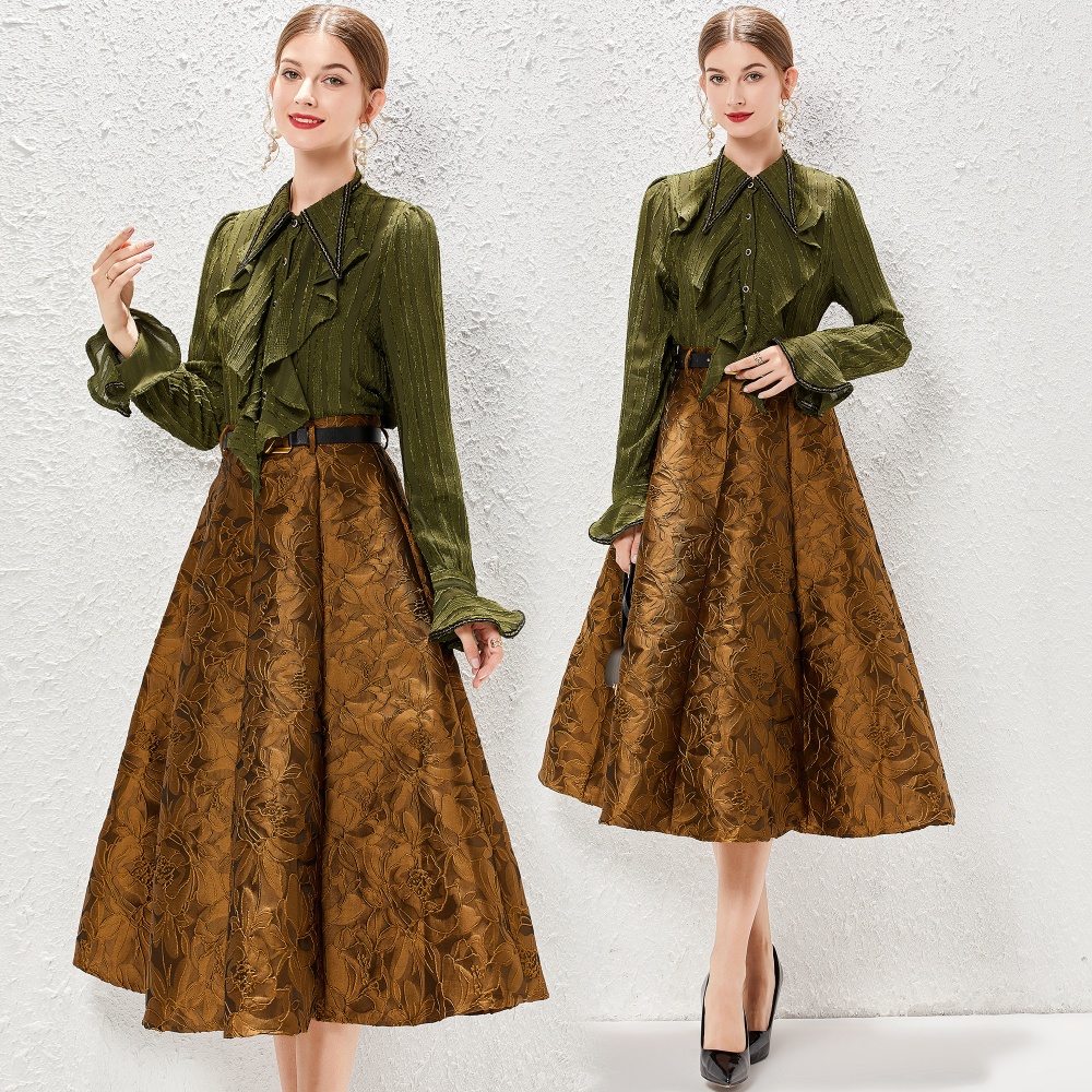 Autumn retro skirt ladies shirt 2pcs set