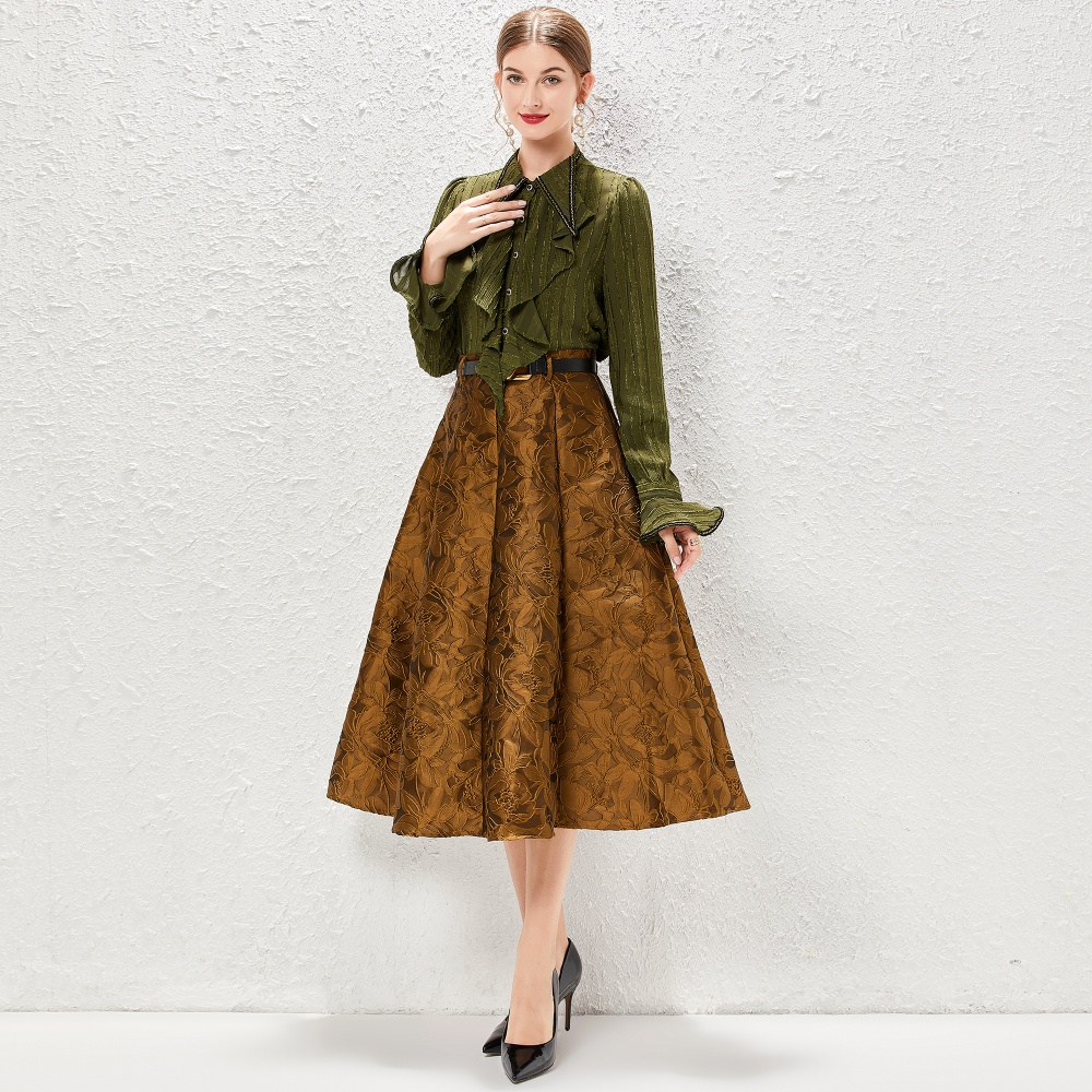 Autumn retro skirt ladies shirt 2pcs set