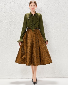 Autumn retro skirt ladies shirt 2pcs set