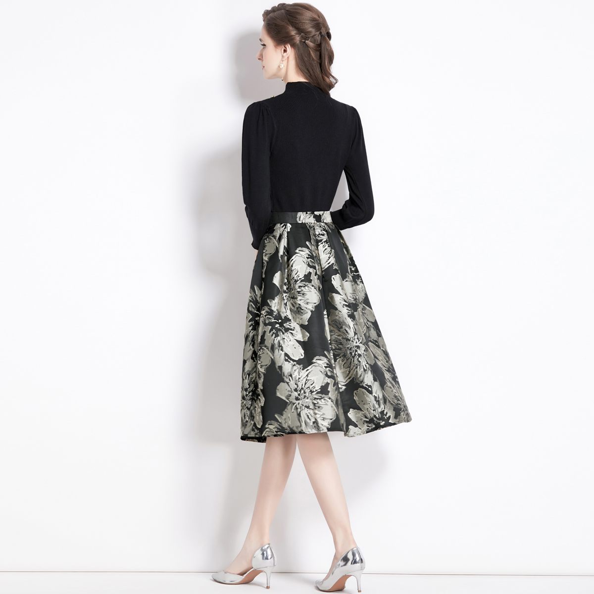 Hepburn style autumn sweater retro slim skirt 2pcs set