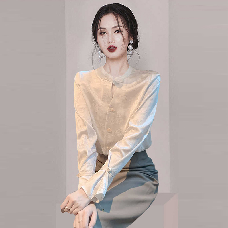 Niche autumn shirt jacquard Chinese style tops for women