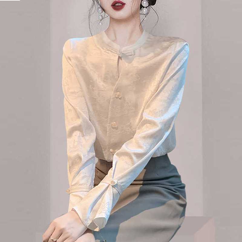 Niche autumn shirt jacquard Chinese style tops for women