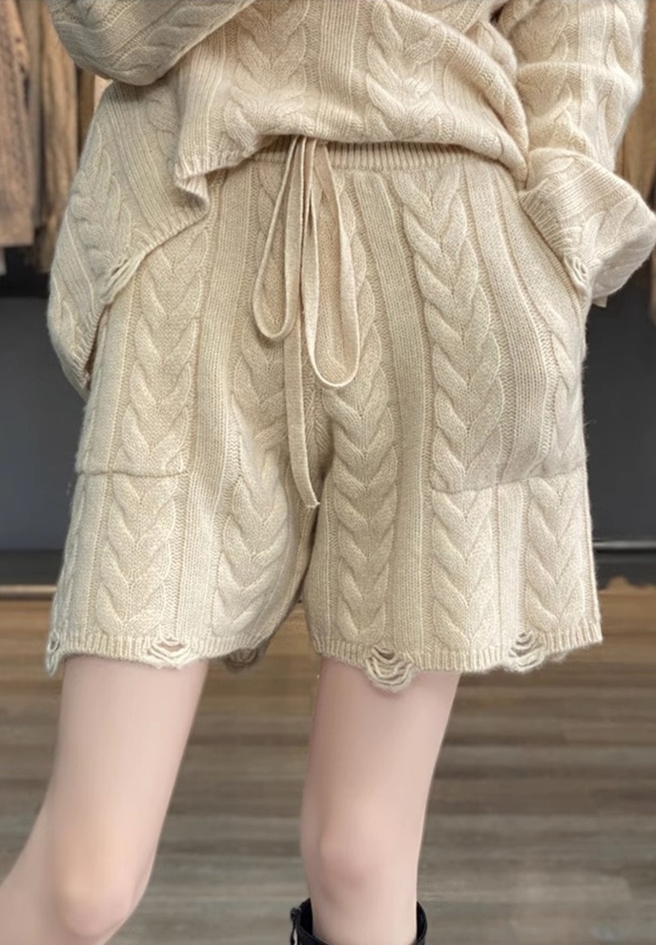 Loose Casual lazy shorts colors knitted sweater 2pcs set