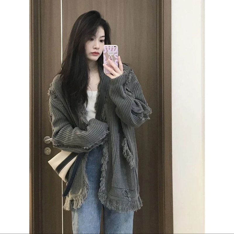 Autumn and winter loose sweater lazy gray coat