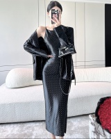 Long business suit rhinestone dress 2pcs set for women