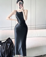 Rhinestone sling package hip slim long velvet all-match dress