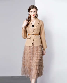 Temperament business suit with belt skirt 2pcs set for women
