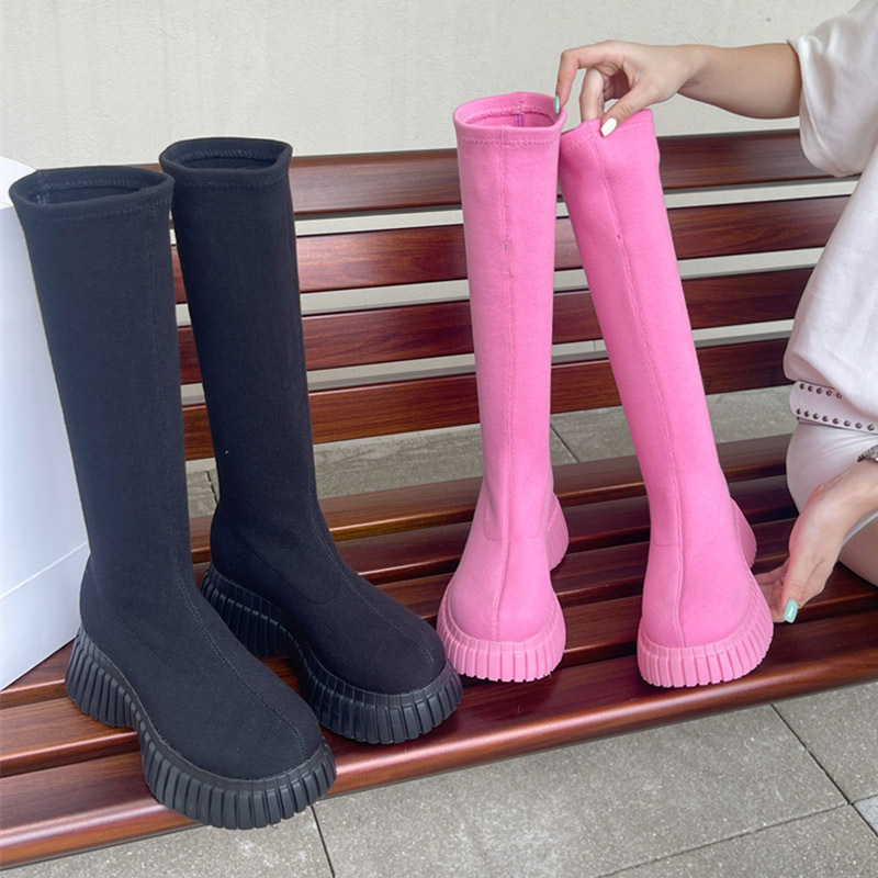 Thick crust sweet thigh boots elasticity pink boots for women