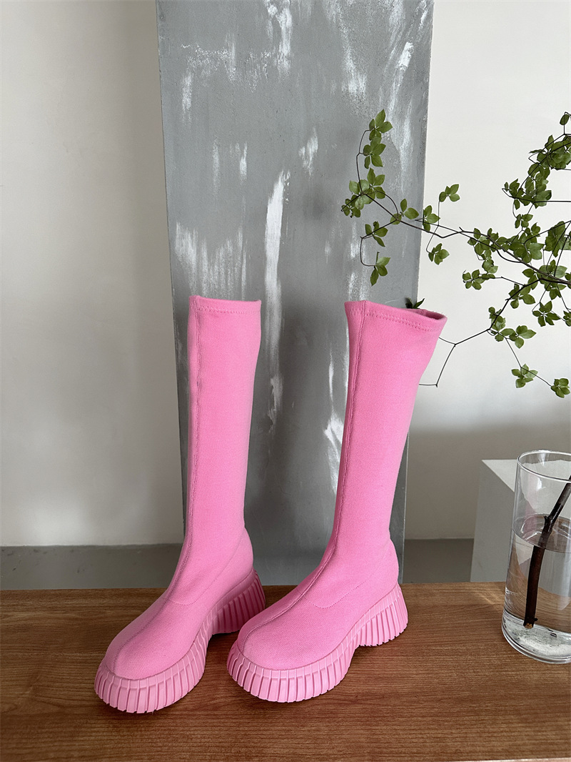 Thick crust sweet thigh boots elasticity pink boots for women