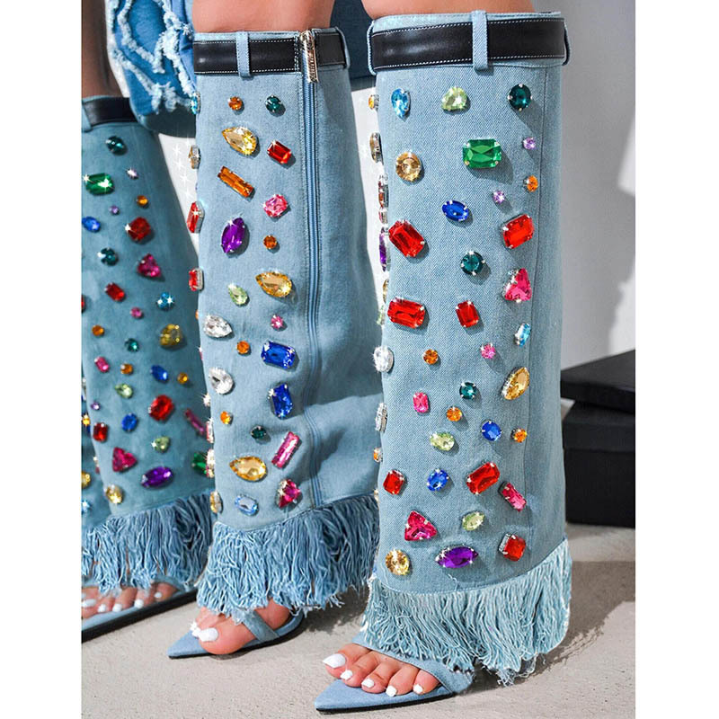 Colors fashion summer boots belt buckle denim thigh boots
