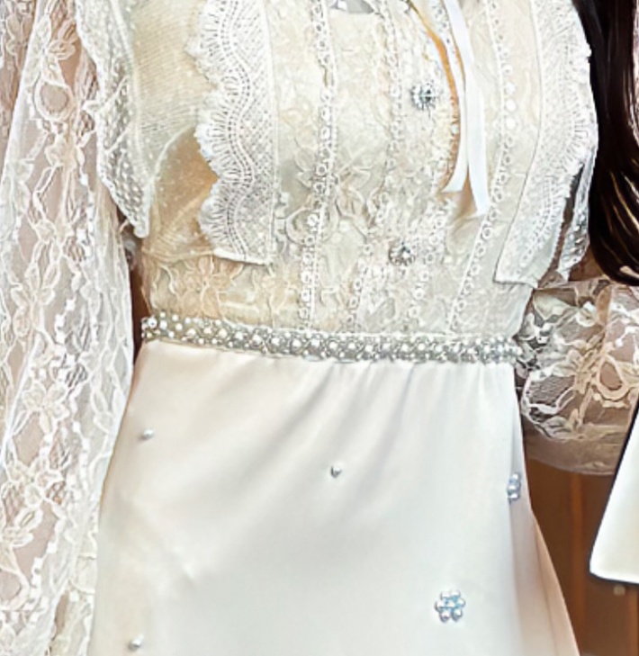High waist splice beading light luxury lace dress