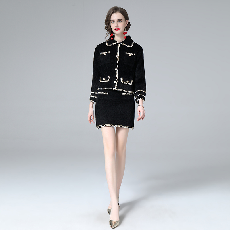 Western style skirt mink velvet coat 2pcs set for women