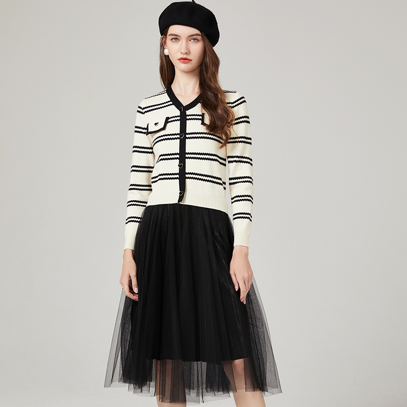 Stripe fashion dress gauze show young sweater