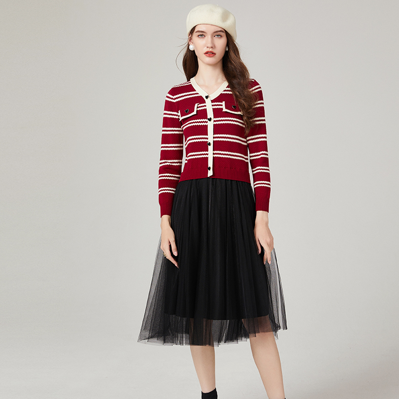 Stripe fashion dress gauze show young sweater