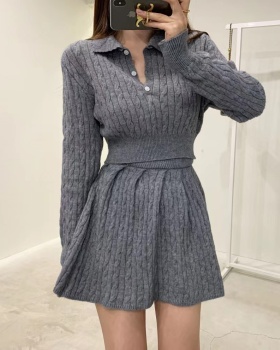 Short pleated sweater twist Korean style skirt 2pcs set