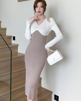 Long sleeve autumn and winter knitted slim strapless dress