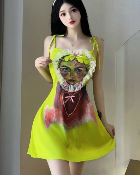 Fluorescent sling sexy lovely printing dress for women