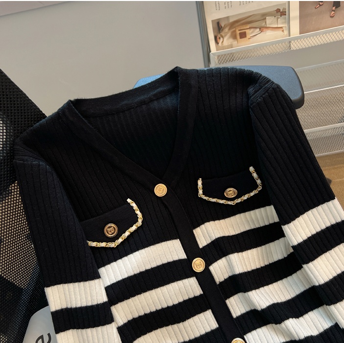 Autumn and winter stripe tops colors sweater for women